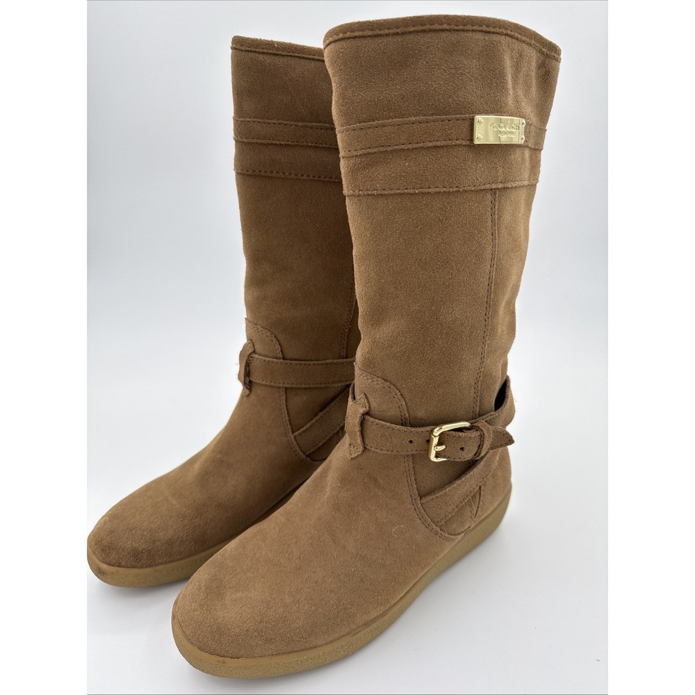 Coach Tallulah Equestrian Tan‎ Suede Boots With Buckle Accents Size 6B